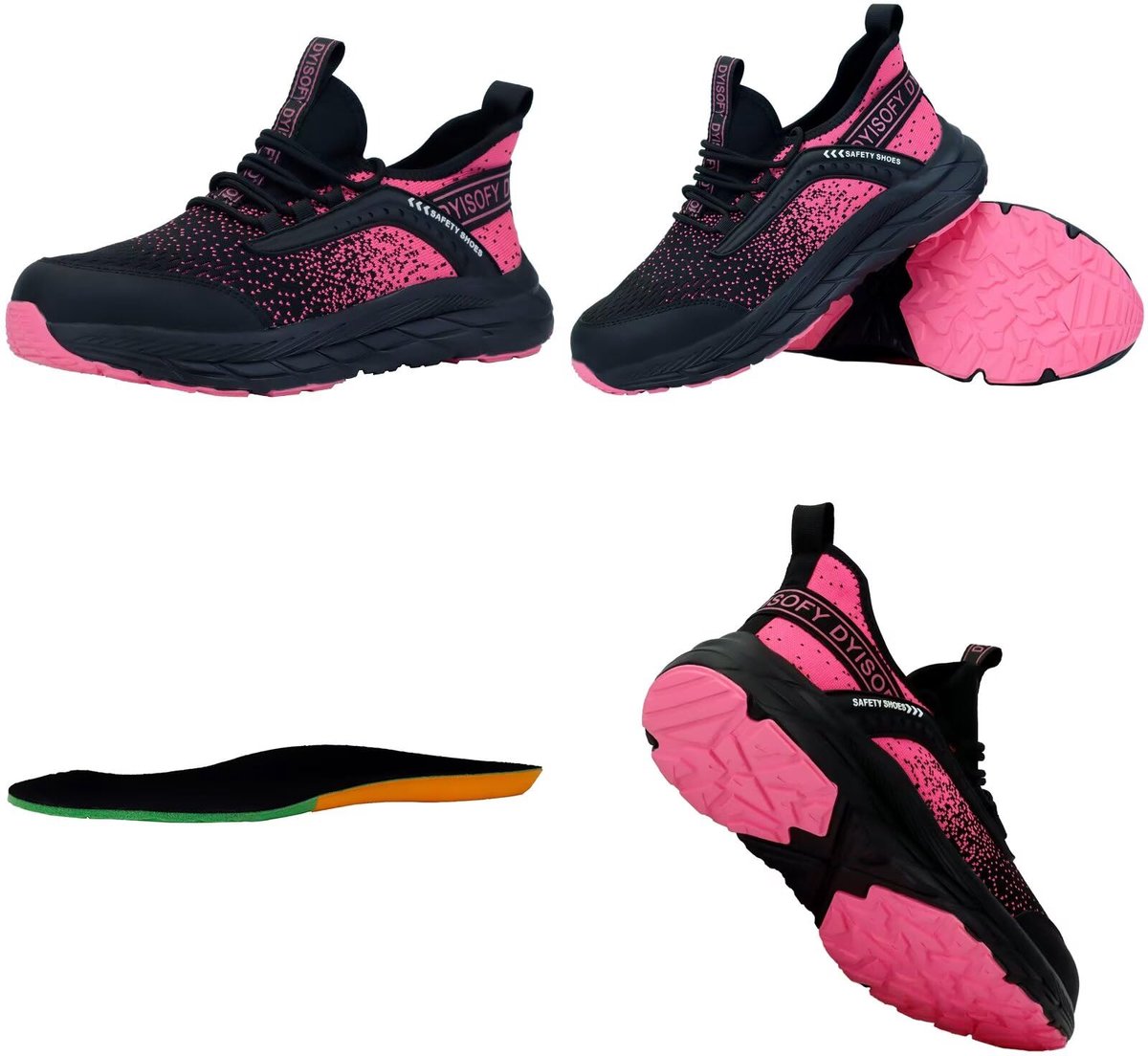 DYISOFY Veiligheidsschoenen Werkschoenen Dames en Heren, Roze, 36 - ShopVlot