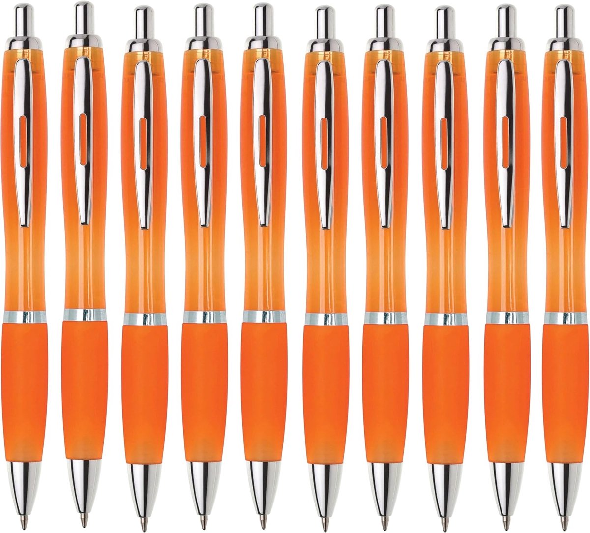 Balpen ergonomisch, 10 stuks, hoogwaardige inkt in blauw, voor kantoor, school en huishouden, transparant (oranje) - ShopVlot