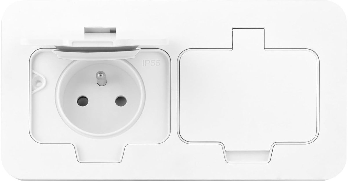 Dubbele Elektrische Stopcontact Rechthoekig - IP55 Type E - Wit - Geschikt voor twee apparaten - ShopVlot