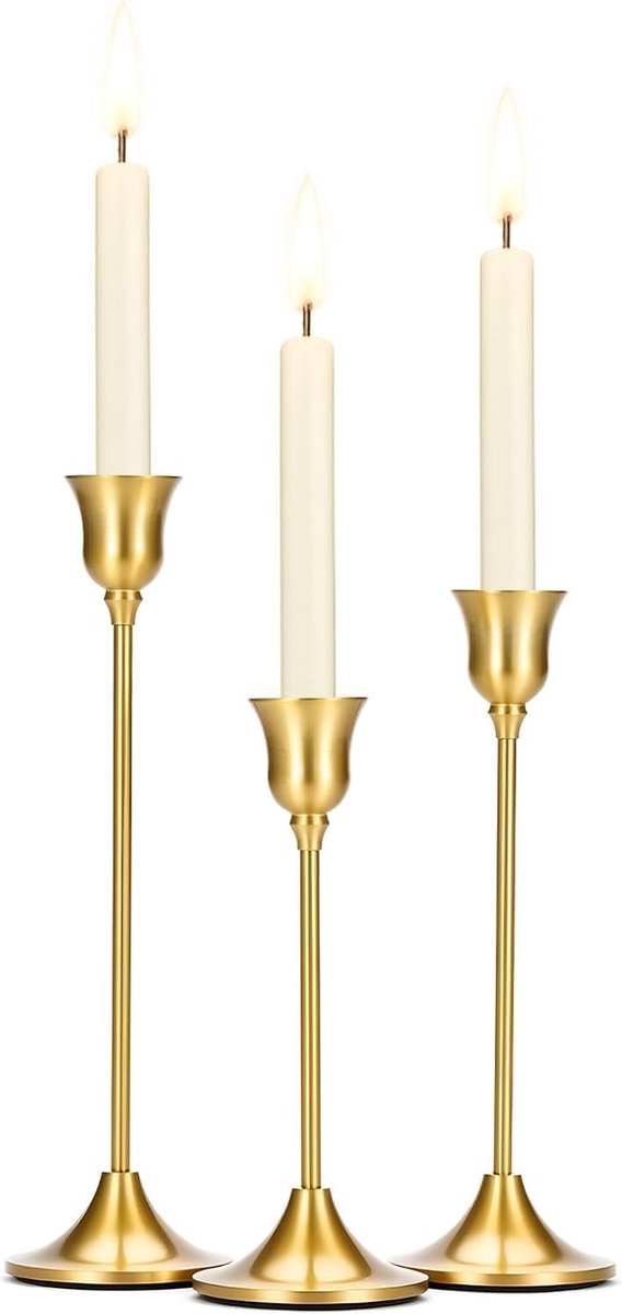 Kaarsenhouder kegelvormig - gouden kleur - koper - geschikt voor standaard kaarsen - ShopVlot
