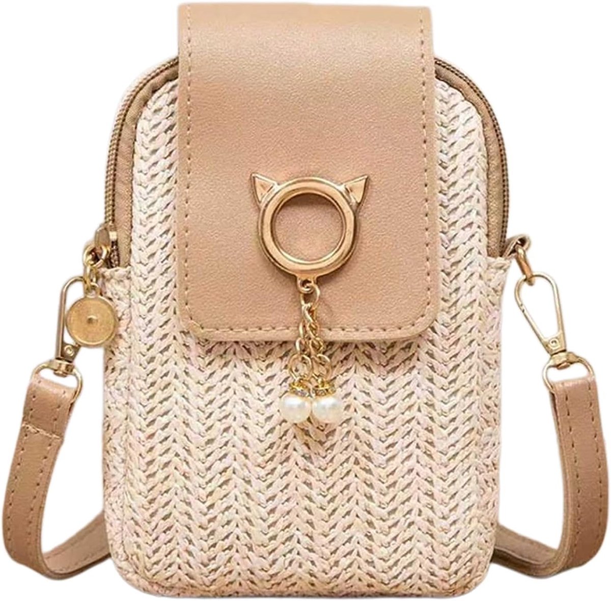 Crossbody telefoontas voor vrouwen - stro - trendy ontwerp - ideaal voor onderweg - ShopVlot