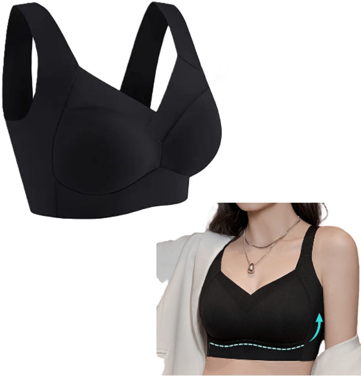Sport bh - Sportbeha dames - Sport Kleding - Kledij - Bra – Sportkleding - Comfort BH Dames - Sport BH Dames - Yoga BH - Corrigerende BH – Zwart - LOUZIR