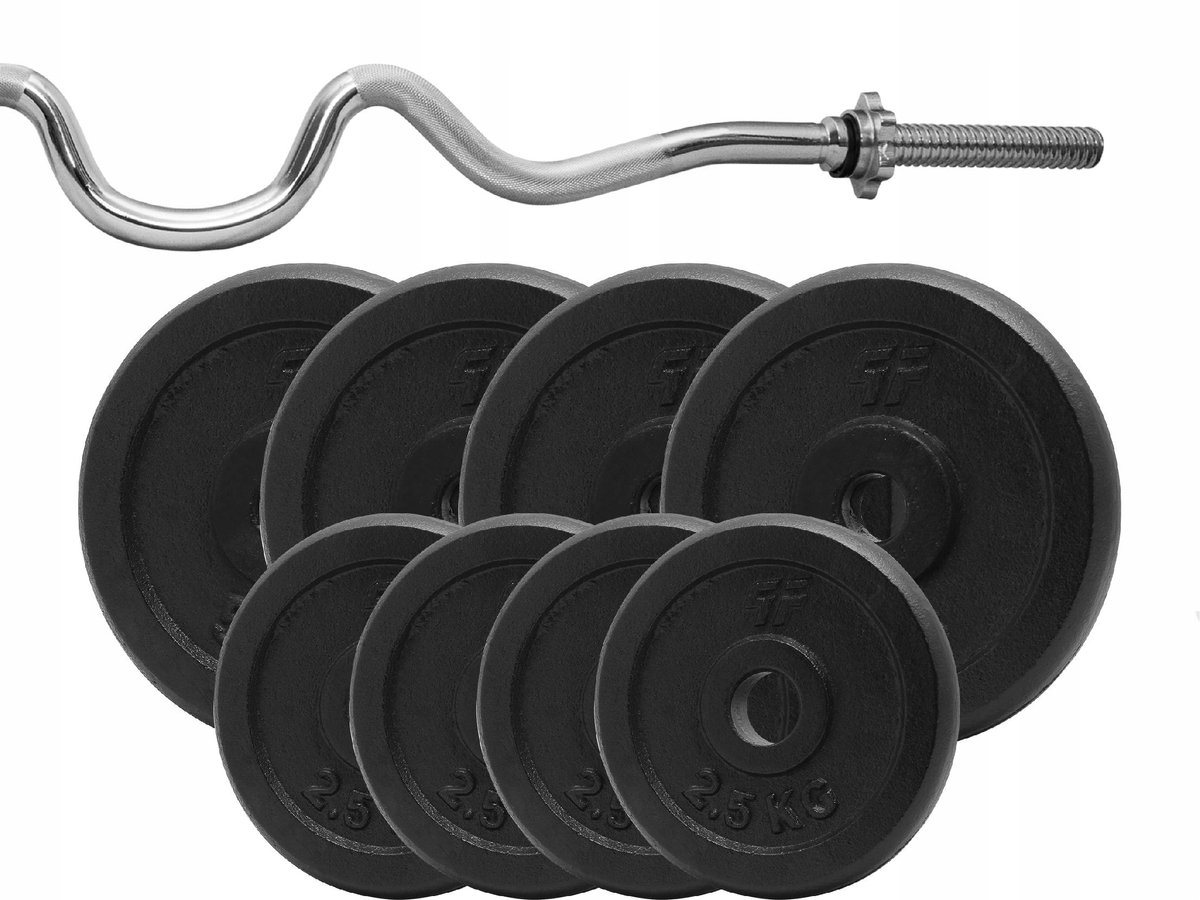 Zet 36kg Gietijzeren Halterset met Gebogen Stang 120cm