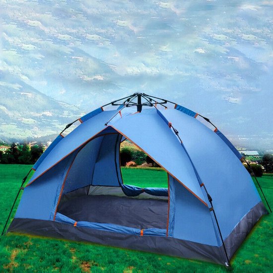 Kampeertent - Automatische Tent - 3-4 Persoons Tent - Campingtent - 200x200x130 cm - UV-Bescherming & Vochtisolatie - Snel Opzetten - Dubbele Deuren & Ventilatie - met Gaas - Muggenvrij - Voor Park & Strand & Tuin — afbeelding 3