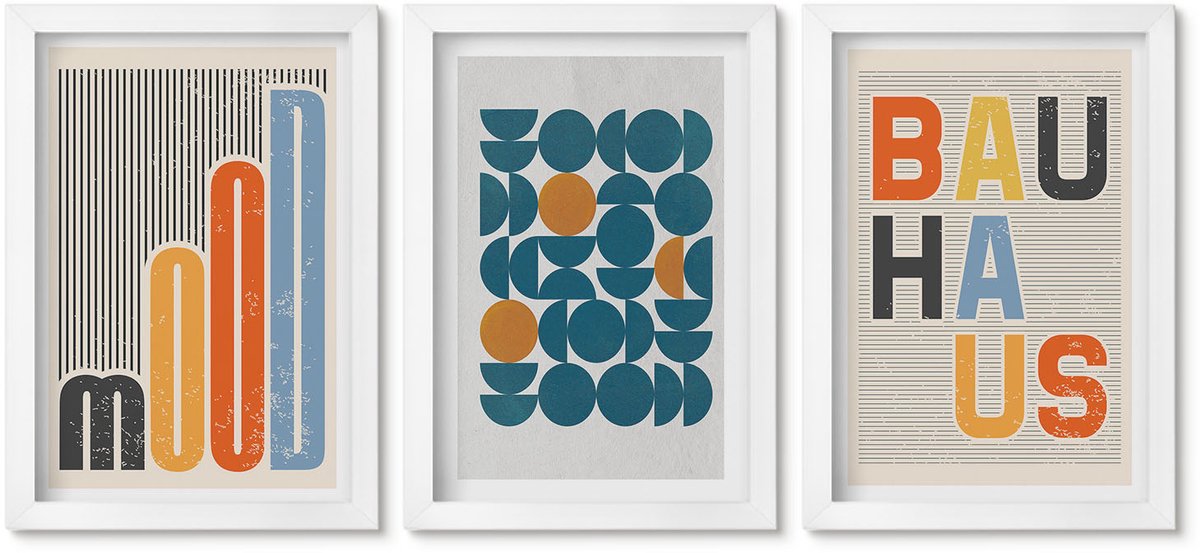Wallfluent 3-Delige Schilderij Set - Posters Met Geometrische Patronen In Bauhaus-Stijl - 20 x 30 - Wanddecoratie - Muurdecoratie - Moderne Interieurdecoratie - Moderne Wanddecoratie