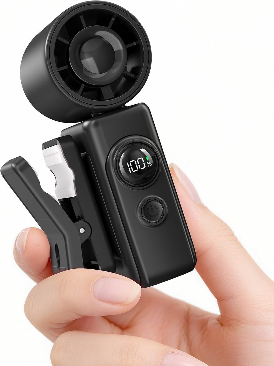 Handventilator - Zwart - Mini - Draagbare Ventilator met Clip en 360 Graden Draaibaar - Voor Reizen en Buitenactiviteiten