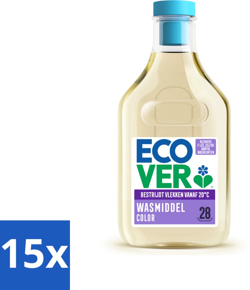Ecover - Vloeibaar wasmiddel - Color - Appelbloesem & Freesia - 1 liter - 28 wasbeurten - Bulkverpakking - 15 stuks
