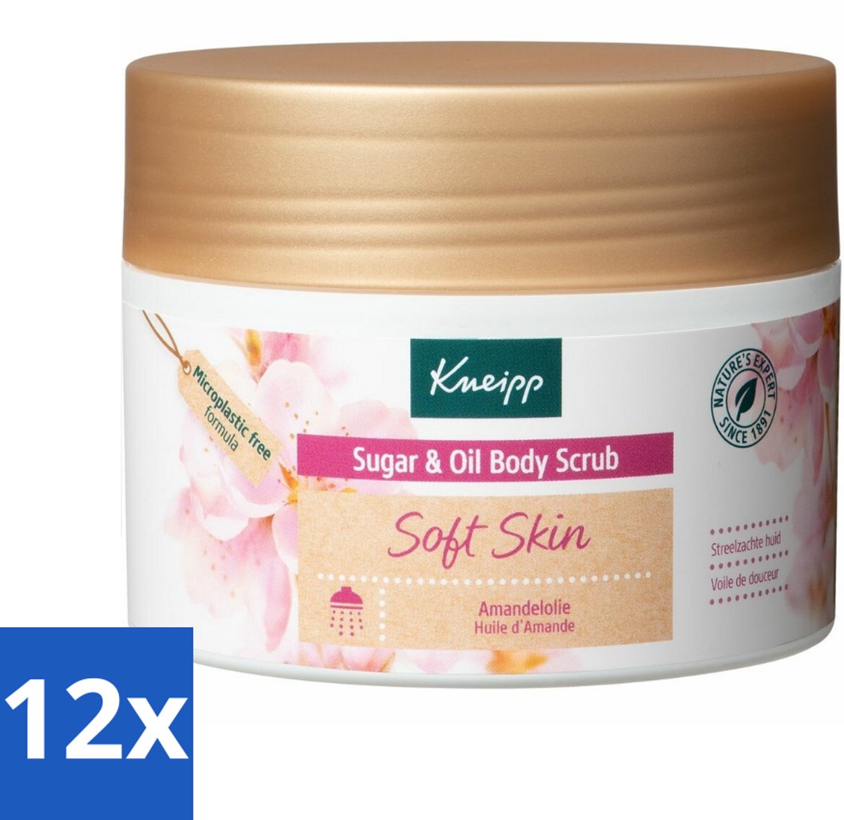 12 x Kneipp - Body scrub - Sugar & Oil - Soft Skin - Voor droge en gevoelige huid - 220 g - Lichaams Scrub - Suiker Scrub - Droge Huid - Gevoelige Huid - Verzorging