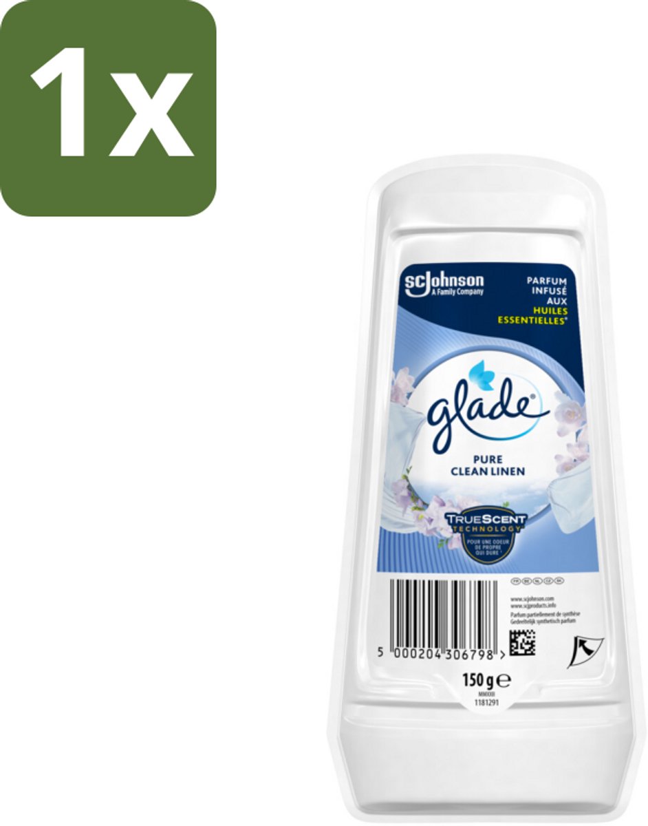 1 x Glade - Gel - Pure Clean Linen - 150 g - Luchtverfrisser Gel - Frisse Geur - Linnengeur - Geurverspreiding - Geur In Huis
