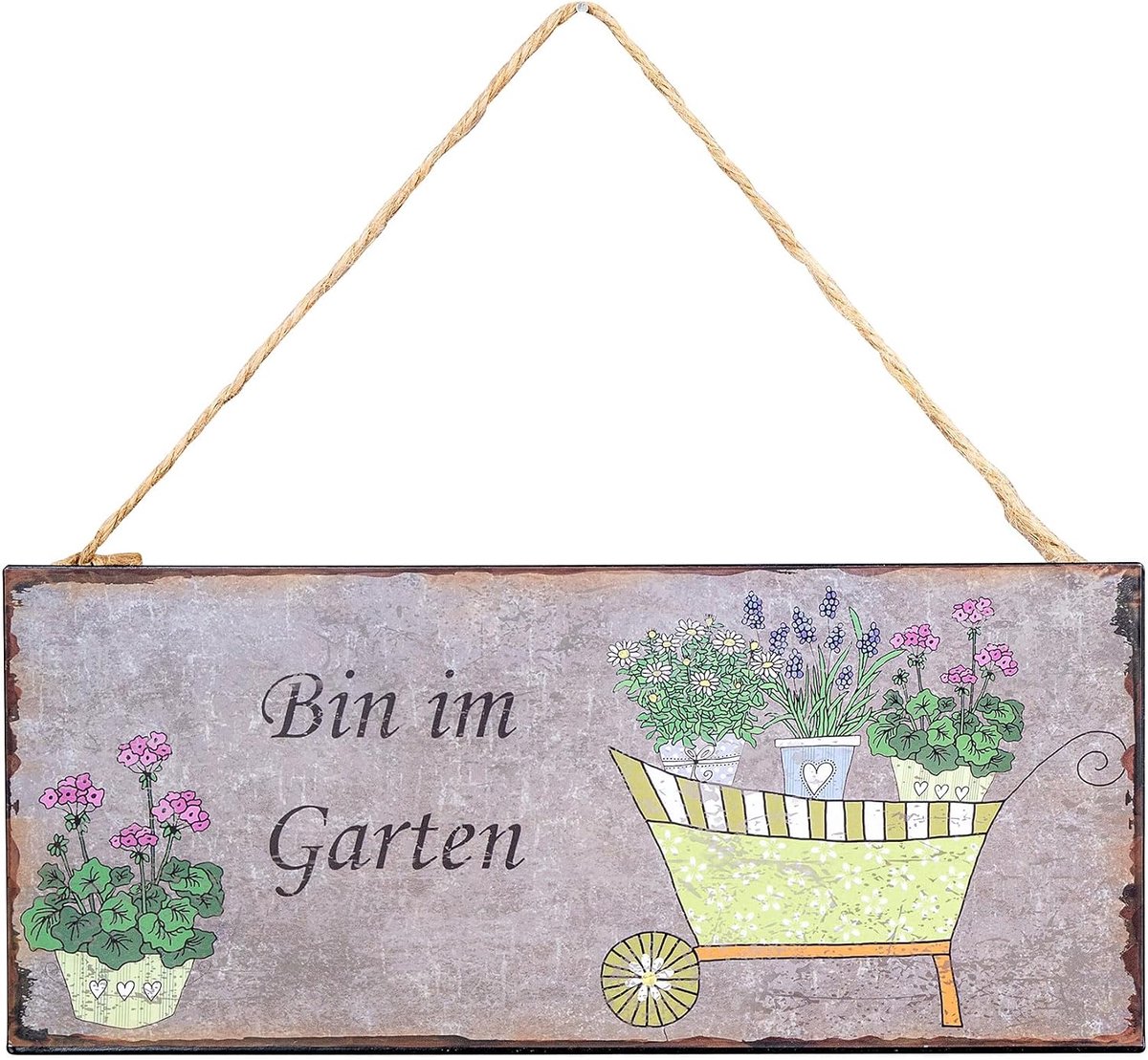 Tuinschild 30cm - Metalen wanddecoratie - Liefdevolle tekst 'Bin im Garten' - Sfeervolle begroeting voor gasten - ShopVlot