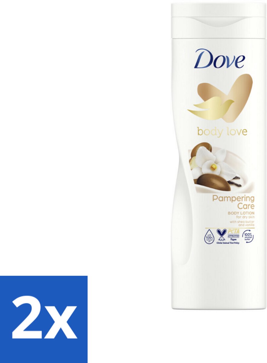 2 x Dove Body Love Bodylotion - Pampering Care - Vanille & Sheabutter - 400 ml - Lichaamslotion - Droge Huid - Sheaboter - Vanillegeur - Hydraterend