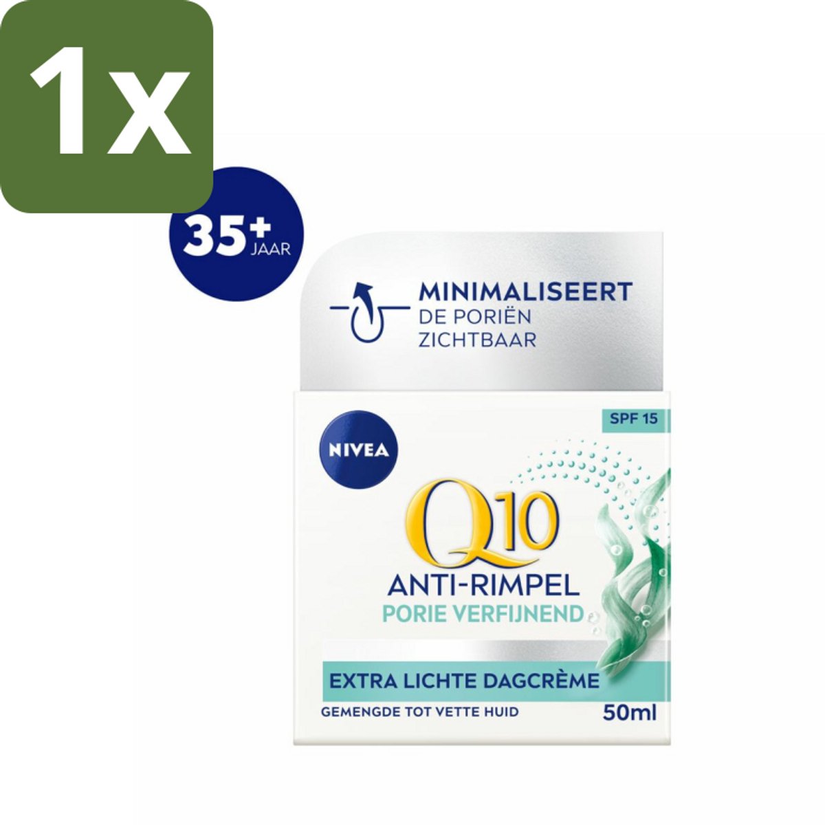 1 x NIVEA - Q10 POWER Dagcrème - Anti-Rimpel Gezichtscrème - Poriën Verfijnend - Voor gemengde tot vette huid - SPF 15 - 50 ml - Anti-rimpel Crème - Poriën Verfijnen - Q10 Crème - Dagcrème SPF 15 - Huidverzorging
