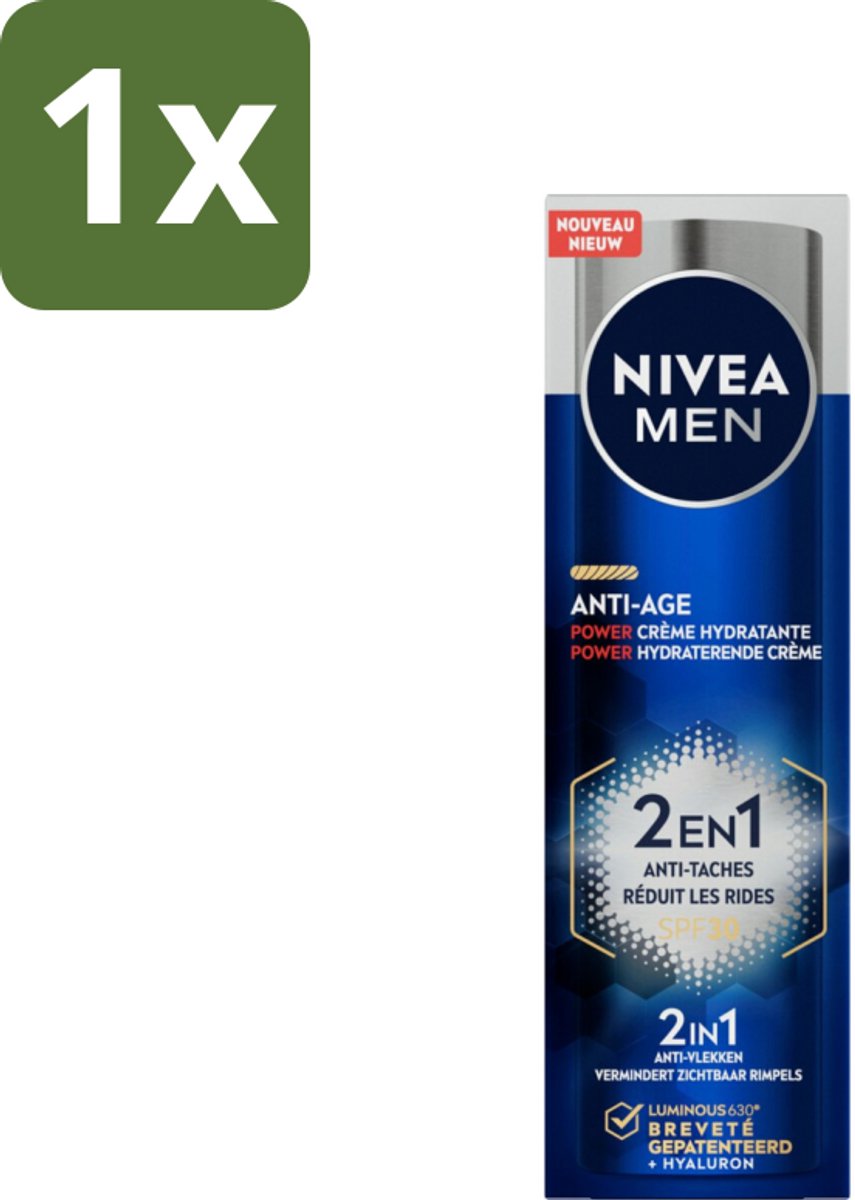 1 x NIVEA MEN - Anti-Age 2in1 Power - Hydraterende Crème Gezicht SPF 30 - 50 ml - Anti-aging Crème - Gezichtsverzorging Mannen - SPF 30 - Rimpels - Pigmentvlekken