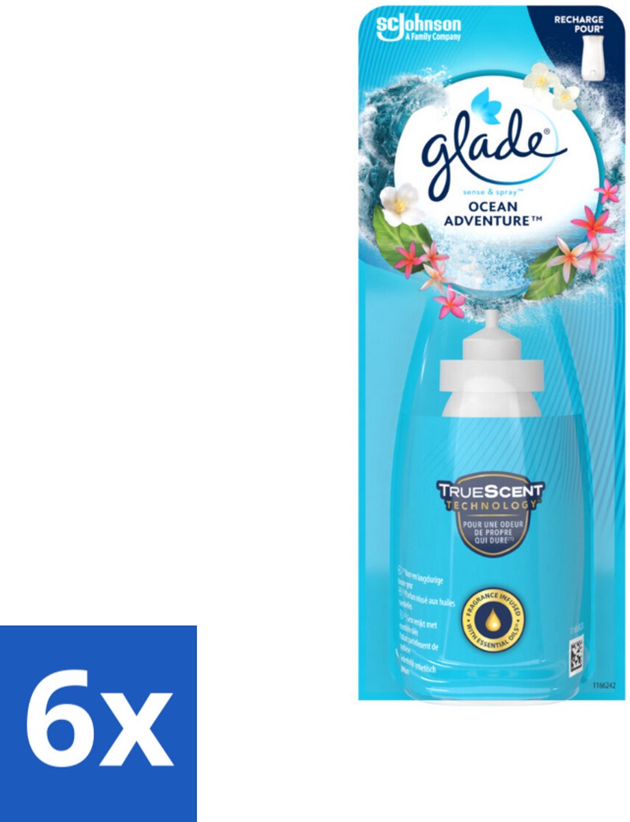 6 x Glade - Sense & Spray - Ocean Adventure - 18 ml - Frisse Geur - Zeegeur - Citrusgeur - Bloementon - Geurverspreider
