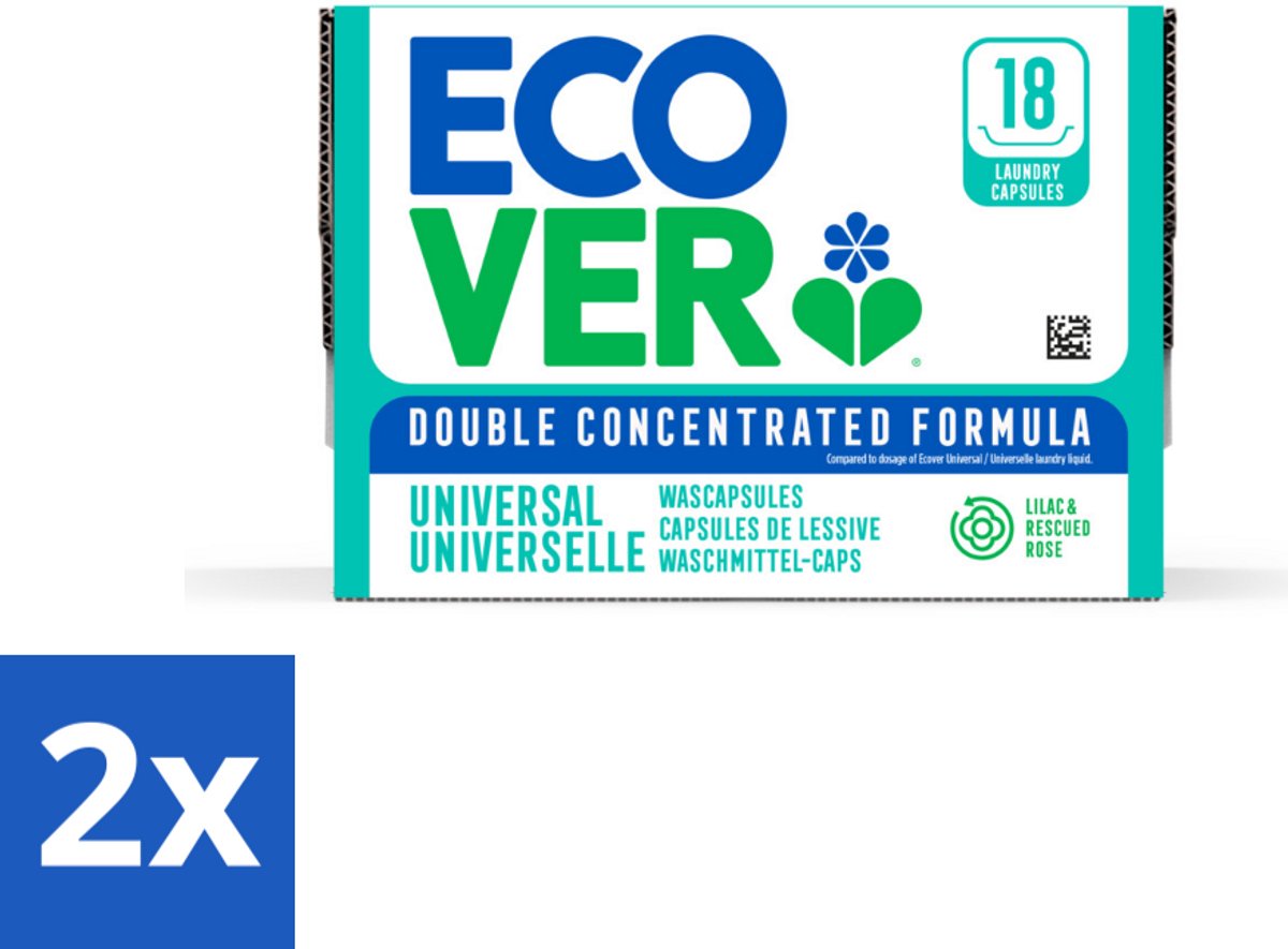2 x Ecover - Wascapsules - Universal - Lilac & Rescued Rose - 18 Capsules - Wascapsules - Wasmiddel - Biologisch Afbreekbaar - Milieuvriendelijk - Ecover