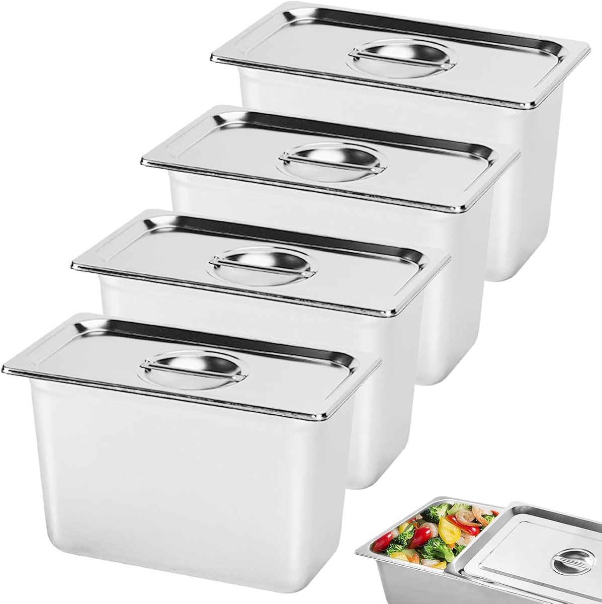 Gourmet Containers Set van 4 - Roestvrij Staal 0,8 mm - Stapelbare Borden - Ideaal voor Keuken en Buffet - ShopVlot
