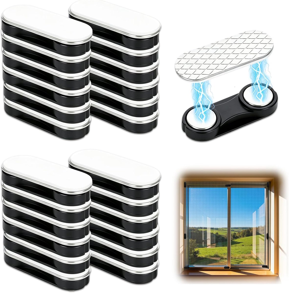 magnetische gordijnsluiting 24 stuks - sterke magneten - zonder boren - ideaal voor vliegengaas - ShopVlot