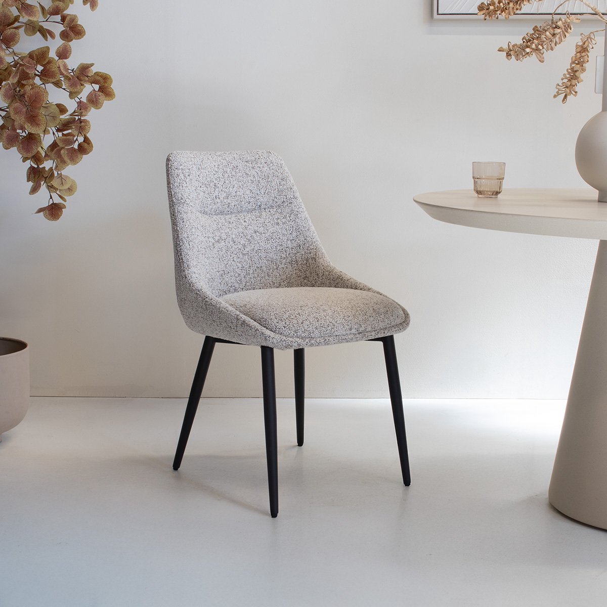 DÉJA Living Eetkamerstoel Malou - Beige/Zwart - Set van 2