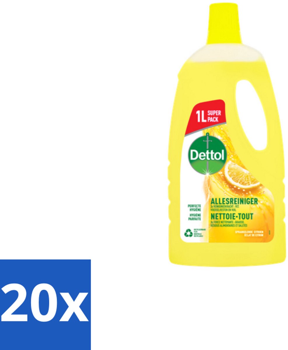 20 x Dettol - Allesreiniger - Citroen - Hygiënisch Schoon - 1 liter - Voordeelverpakking - 20 stuks