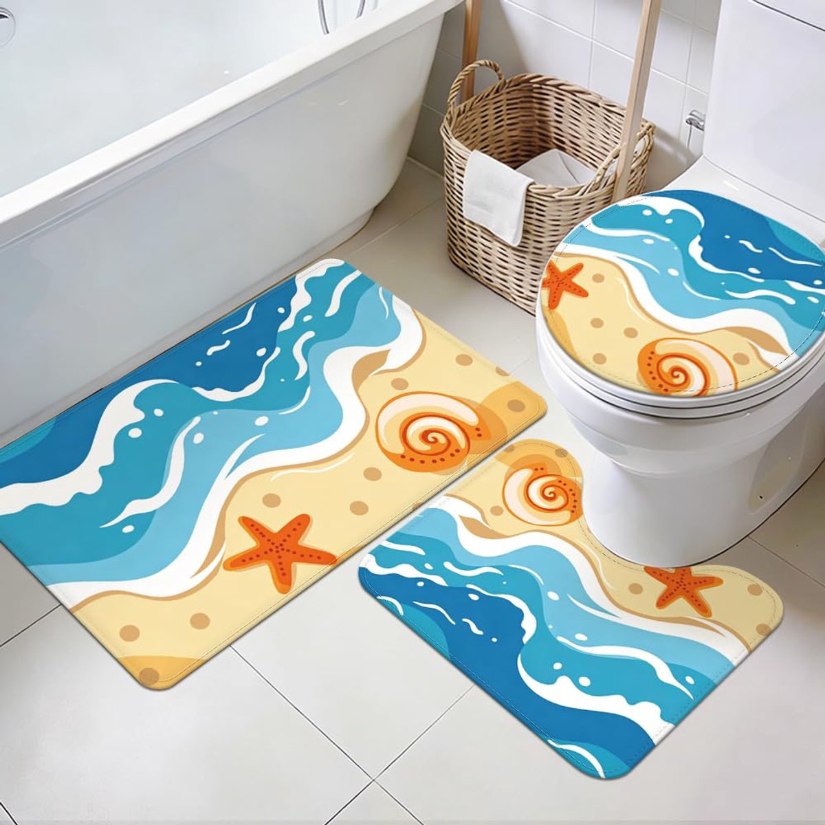 Badmatten Set van 3 - Antislip en Wasbaar - U-vormige Toiletmat en Deksel - Perfect voor Badkamerrenovatie - ShopVlot