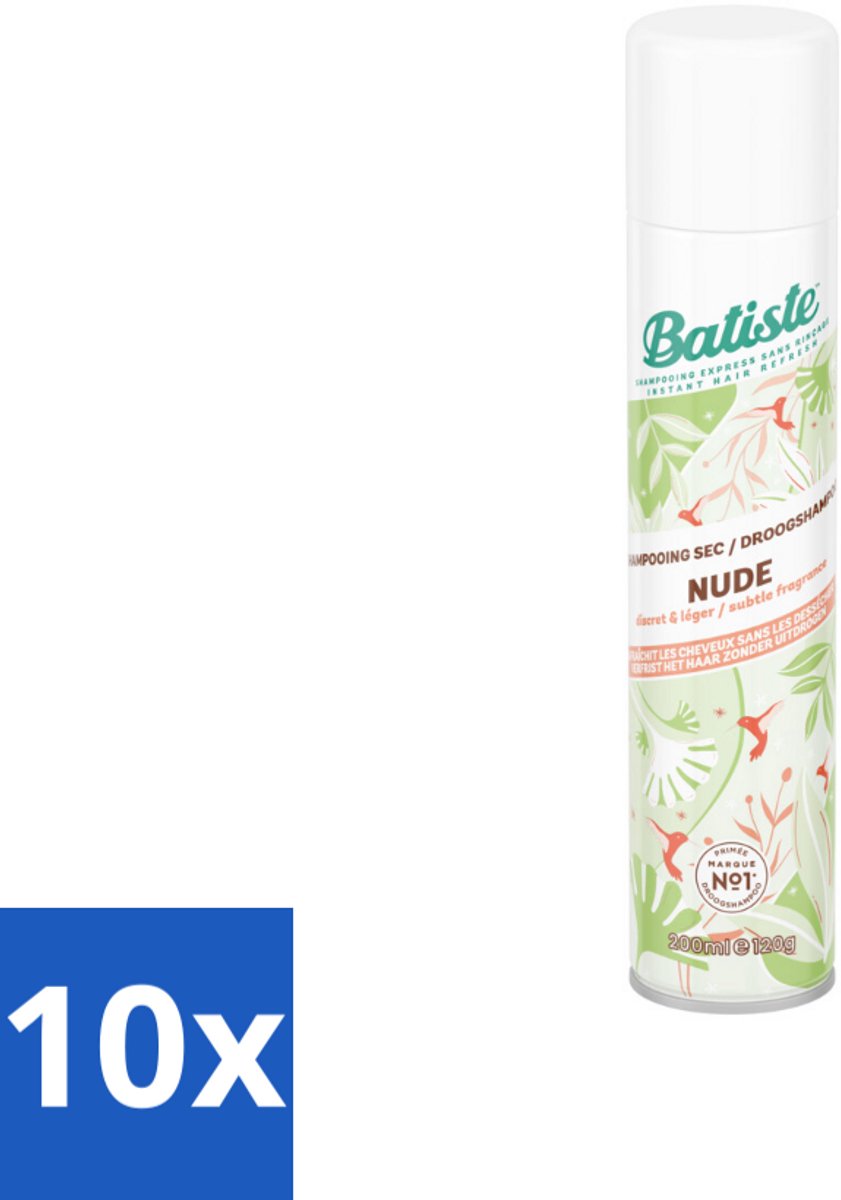 10 x Batiste - Nude - Droogshampoo - Frisse Look - Volume en Textuur - 200ml - Droogshampoo - Fris Haar - Vet Haar - Droog Haar - Haartype