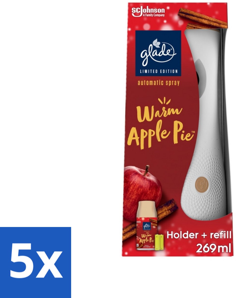 5 x Glade - Houder Automatische Spray - Warme Appeltaart Limited Edition - 269 ml - Automatische Geurverspreiding - Warme Appel - Kaneel - Gezelligheid - Geur In Huis