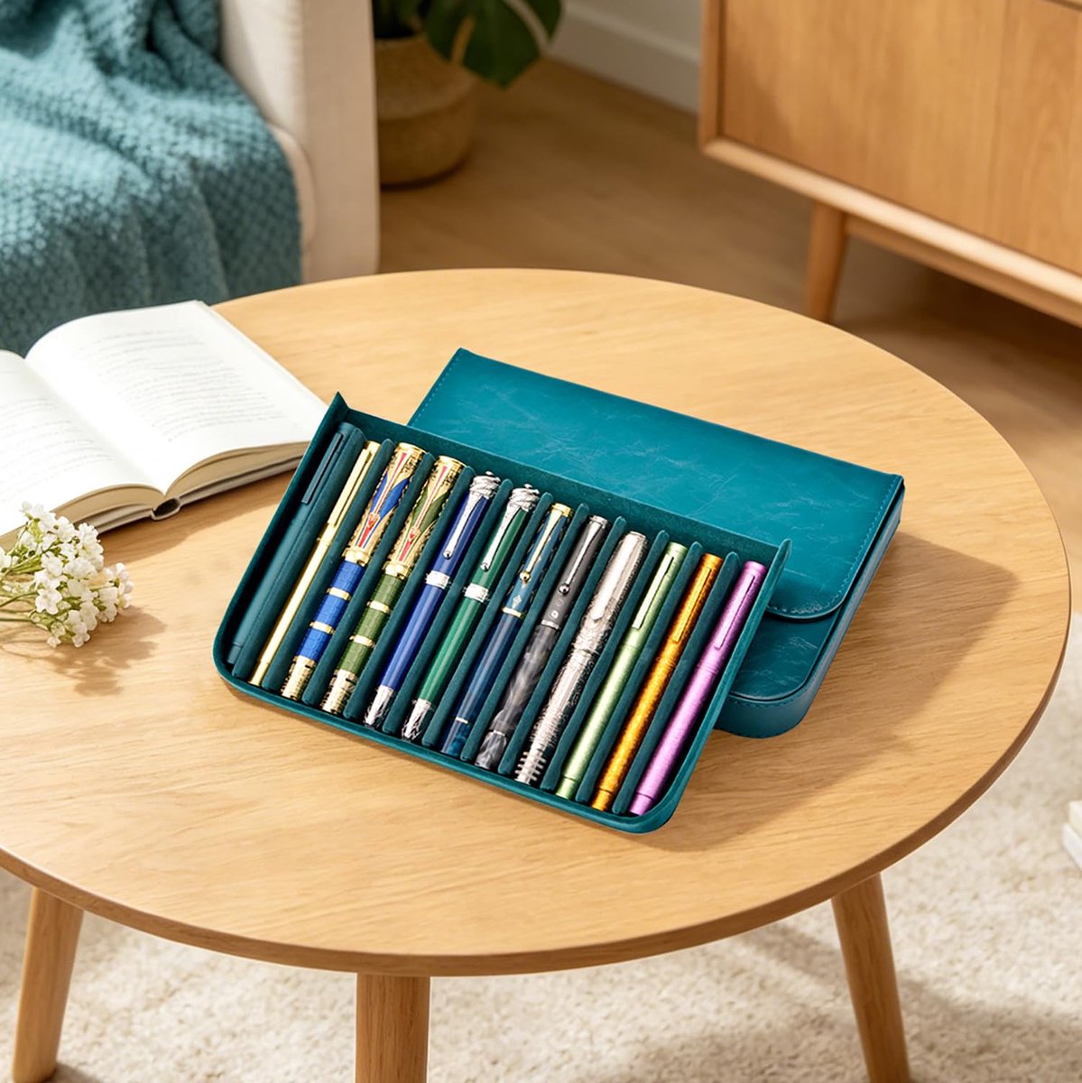 Vulpen etui 12 vakken - leren lade - magnetisch - perfect voor schrijvers - ShopVlot