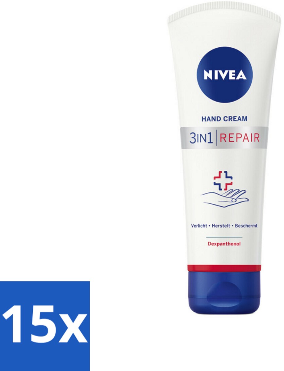 15 x NIVEA - Handcrème - 3-in-1 Herstel - Verlicht - Herstelt - Beschermt - 100 ml - Voordeelverpakking - 15 stuks