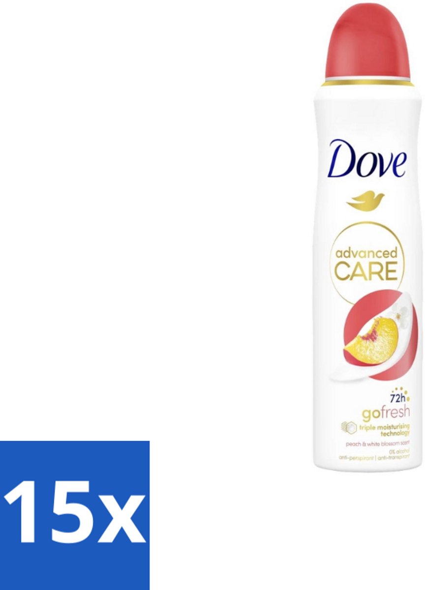15 x Dove Deodorant Spray - Perzik & Witte Bloesem - 150 ml - Dove Deodorant Spray - Anti-irritatie - Huidverzorging - Zweetvermindering - Frisse Geur