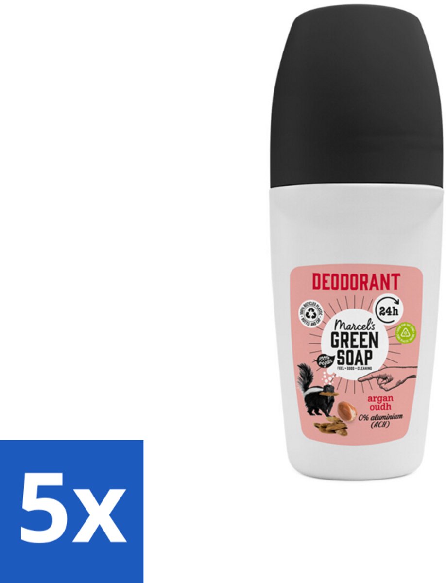 5 x Marcel's Green Soap - Deodorant Roller - Argan & Oudh - Langdurige frisheid - 50 ml - Deodorant Roller - Argan & Oudh - Langdurige Frisheid - Natuurlijke Deodorant - Vegan Deodorant