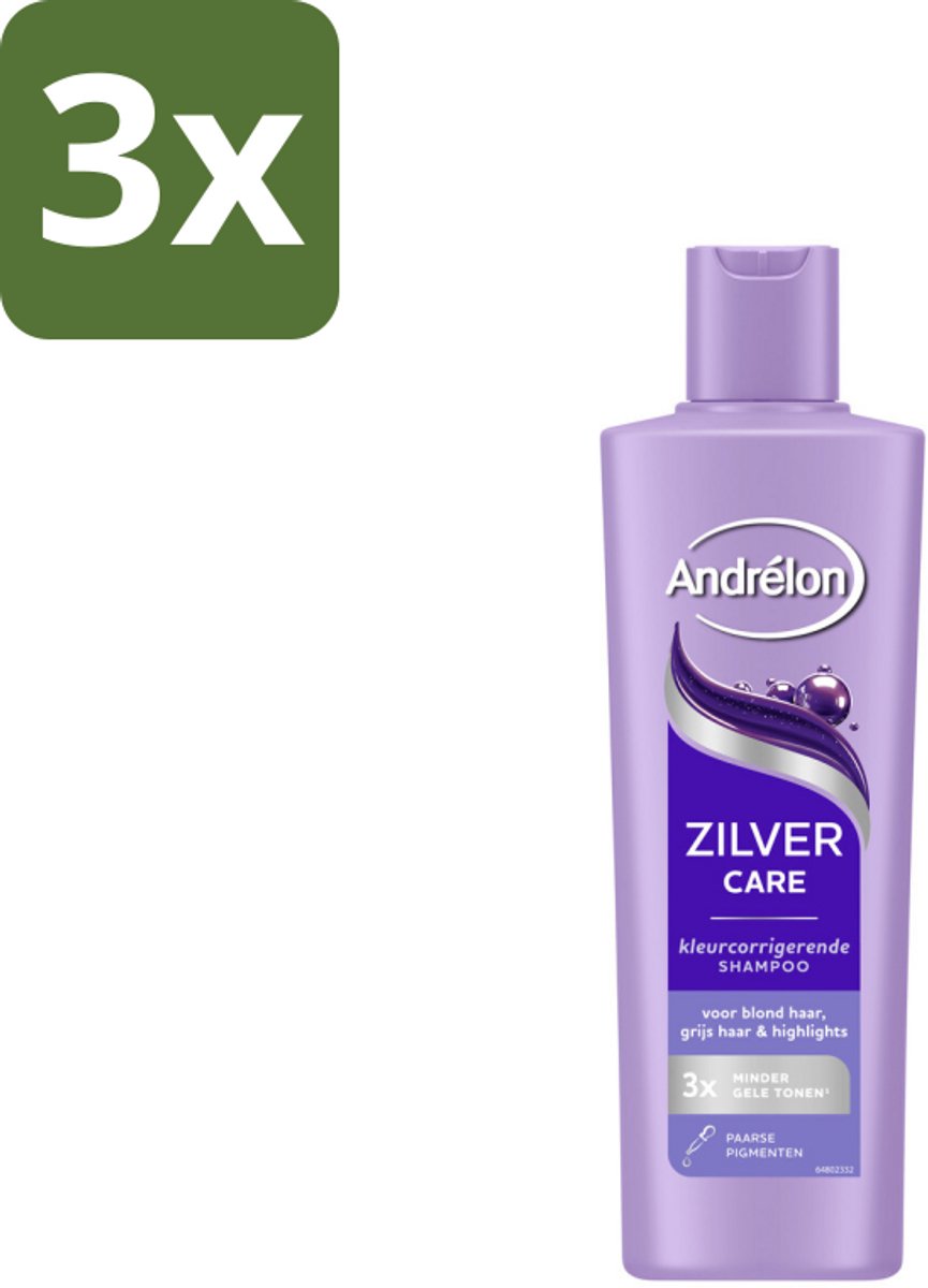 3 x Andrélon – Shampoo – Zilver Care – 250 ml - Zilver Care Shampoo - Kleurcorrectie Haar - Paarse Pigmenten - Gele Tonen Verminderen - Koele Haarkleur
