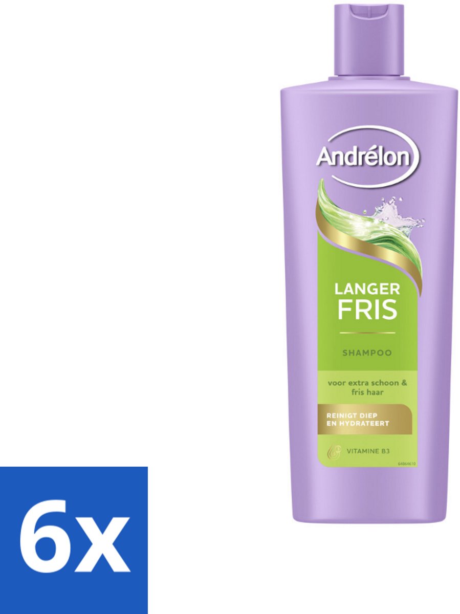 6 x Andrélon – Shampoo – Langer Fris – 400 ml - Luchtig Haar - Fris Haar - Vet Haar - Diepe Reiniging - Vitamine B3