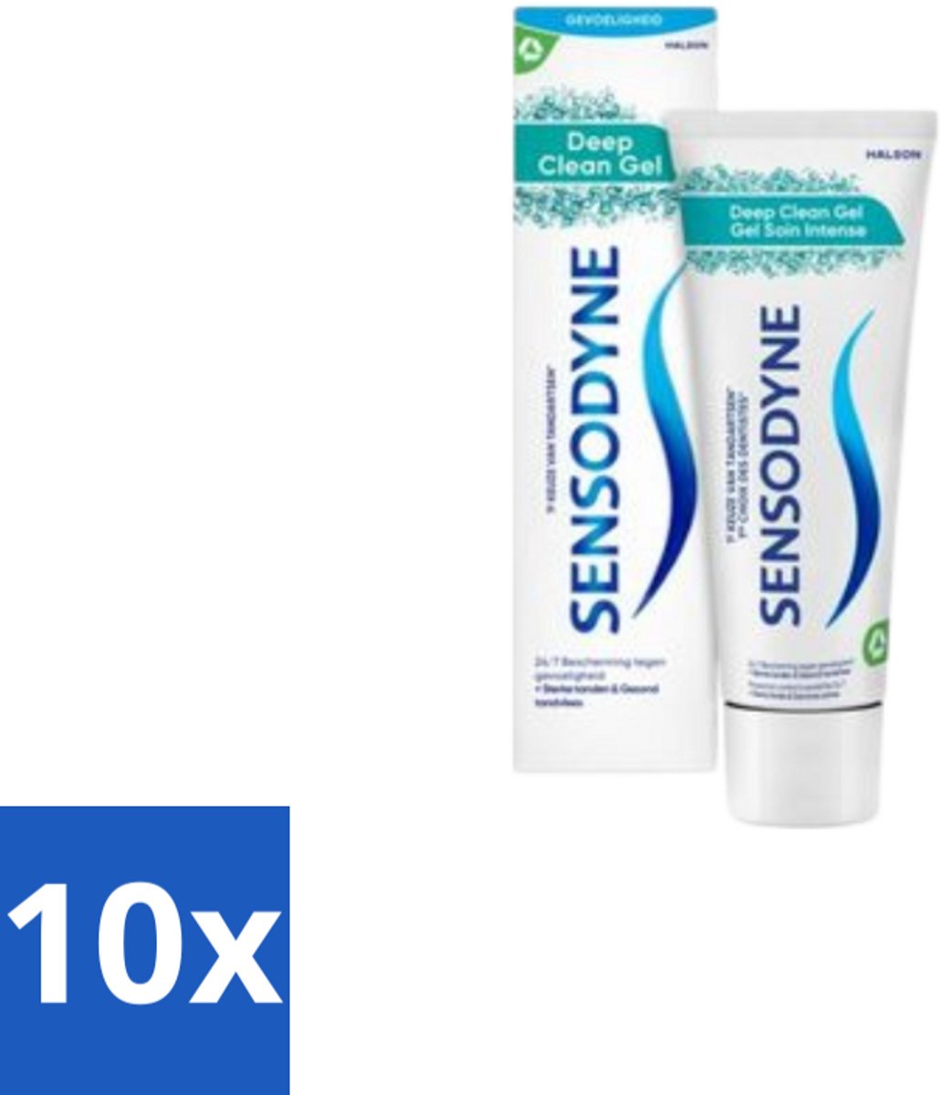 10 x Sensodyne - Tandpasta - Deep Clean Gel - Grondige Reiniging - 75 ml - Gevoelige Tanden - Tandpasta - Diepe Reiniging - Fluoride - Mondgevoel