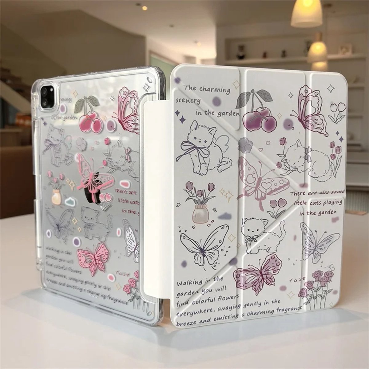Casalora Tablet Hoes – Geschikt voor Apple iPad 11 A16 11 inch (2025) – Met Pennenhouder – Y-vormige Vouw – Roze kat