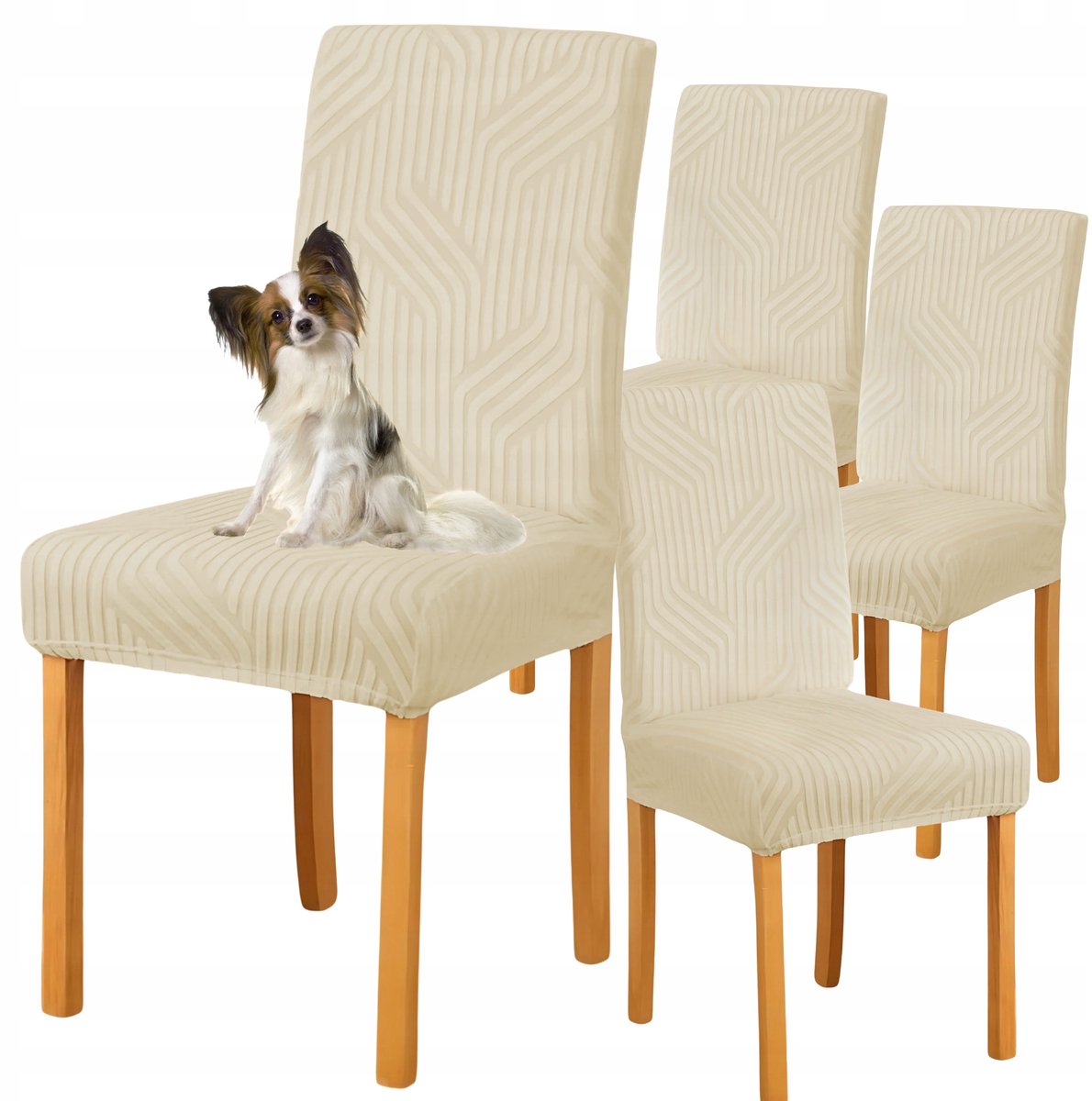4x Universele Stoelhoes - Elastisch Jacquard - Kasjmier Beige