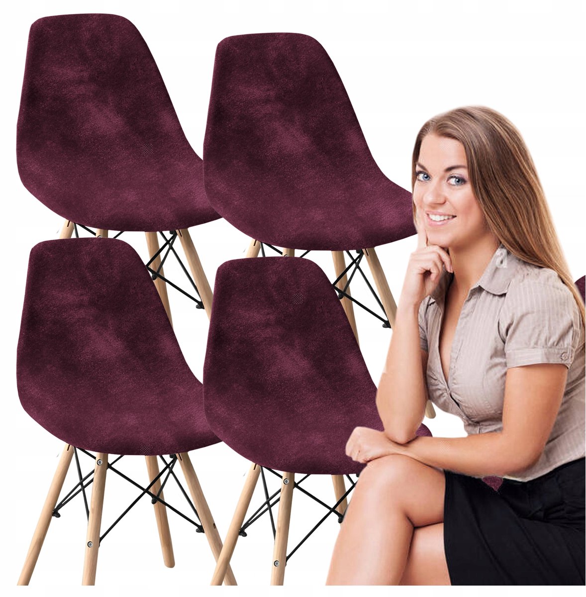 Set van 4x Premium Velours Stoelhoezen voor Scandinavische Stoelen