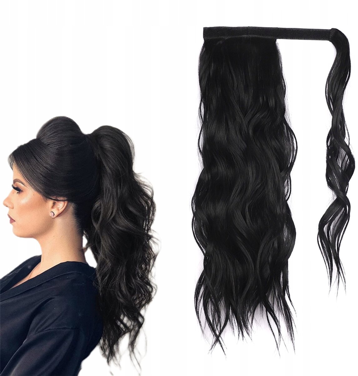 Krullende Paardenstaart Clip-in Haarstuk 47CM Zwart Synthetisch