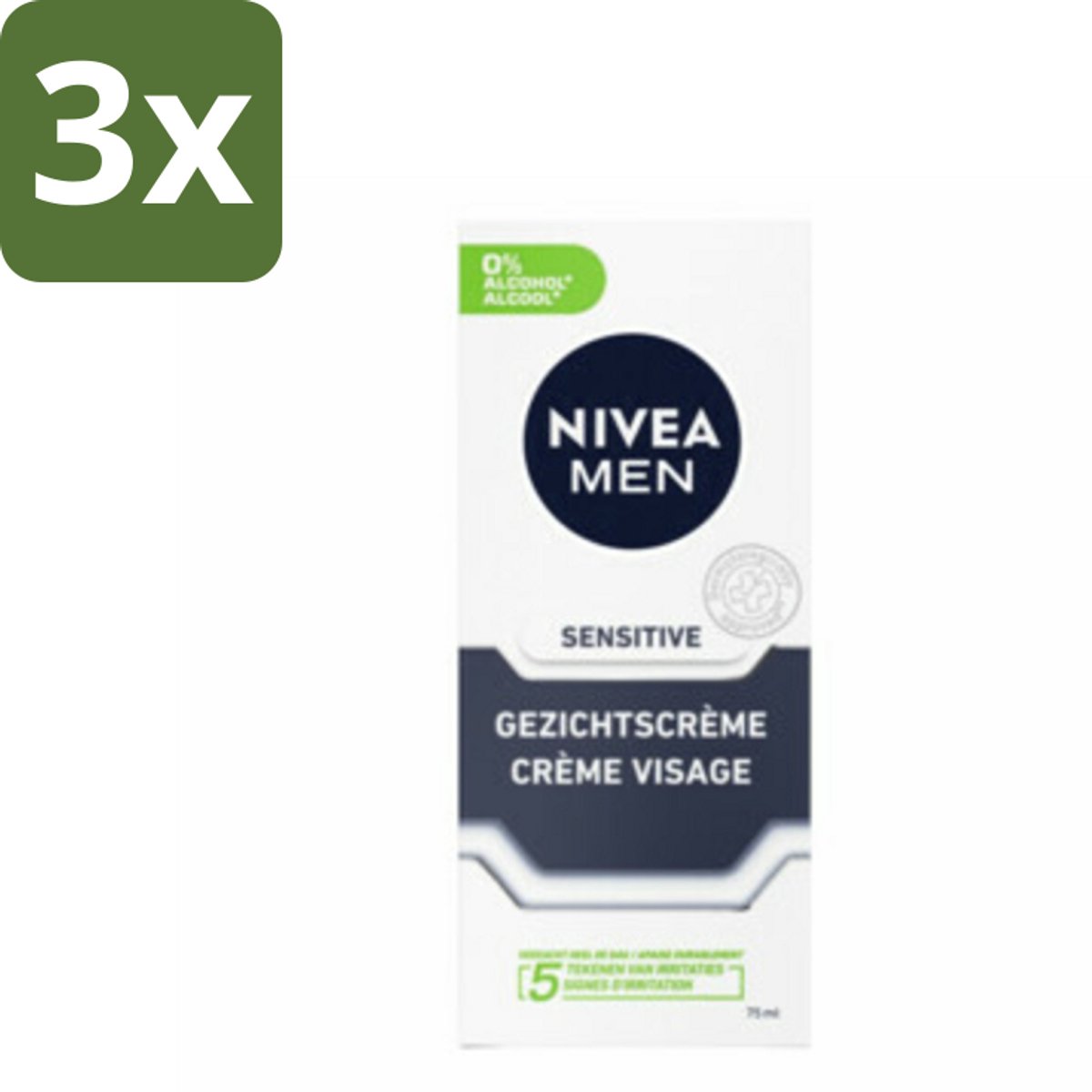 NIVEA MEN - Sensitive - Dagcrème Gezicht - 75 ml - Bulkverpakking - 3 stuks