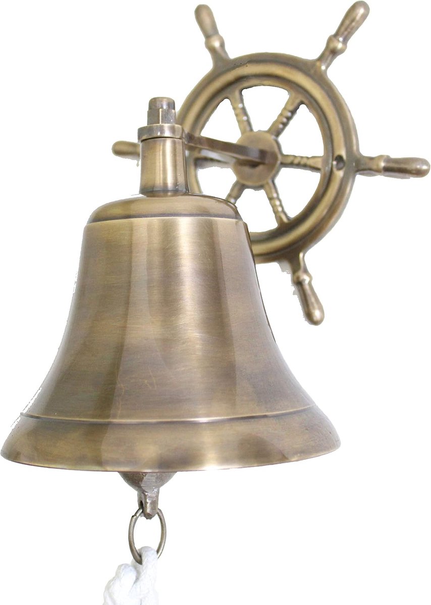 Scheepsbel met stuurwiel - Gepolijst messing - Wandmodel - Perfect voor maritieme decoratie - ShopVlot
