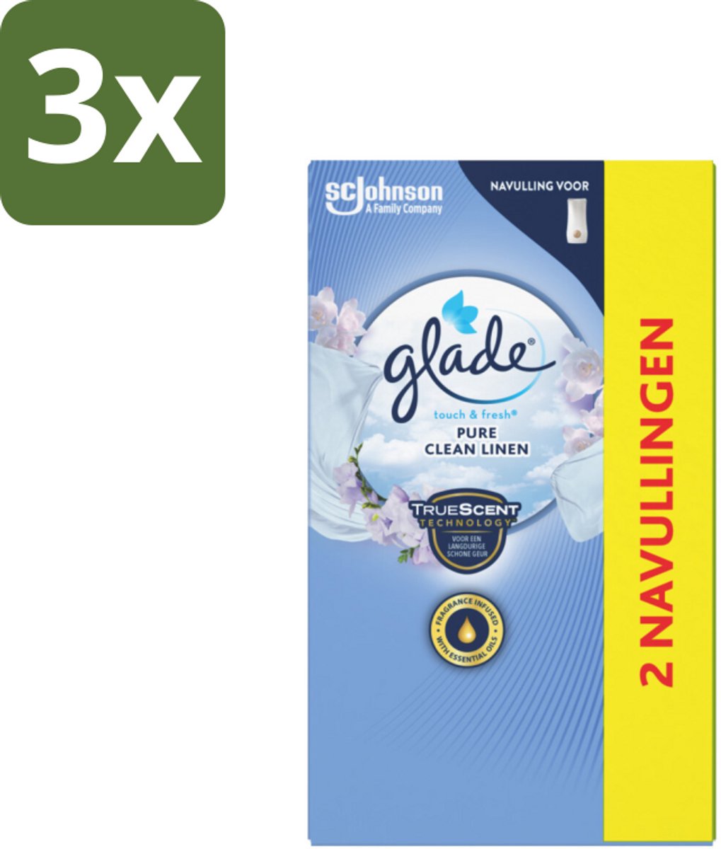 Glade - Touch & Fresh Navulling - Pure Clean Linen - 2 × 10 ml - Bulkverpakking - 3 stuks
