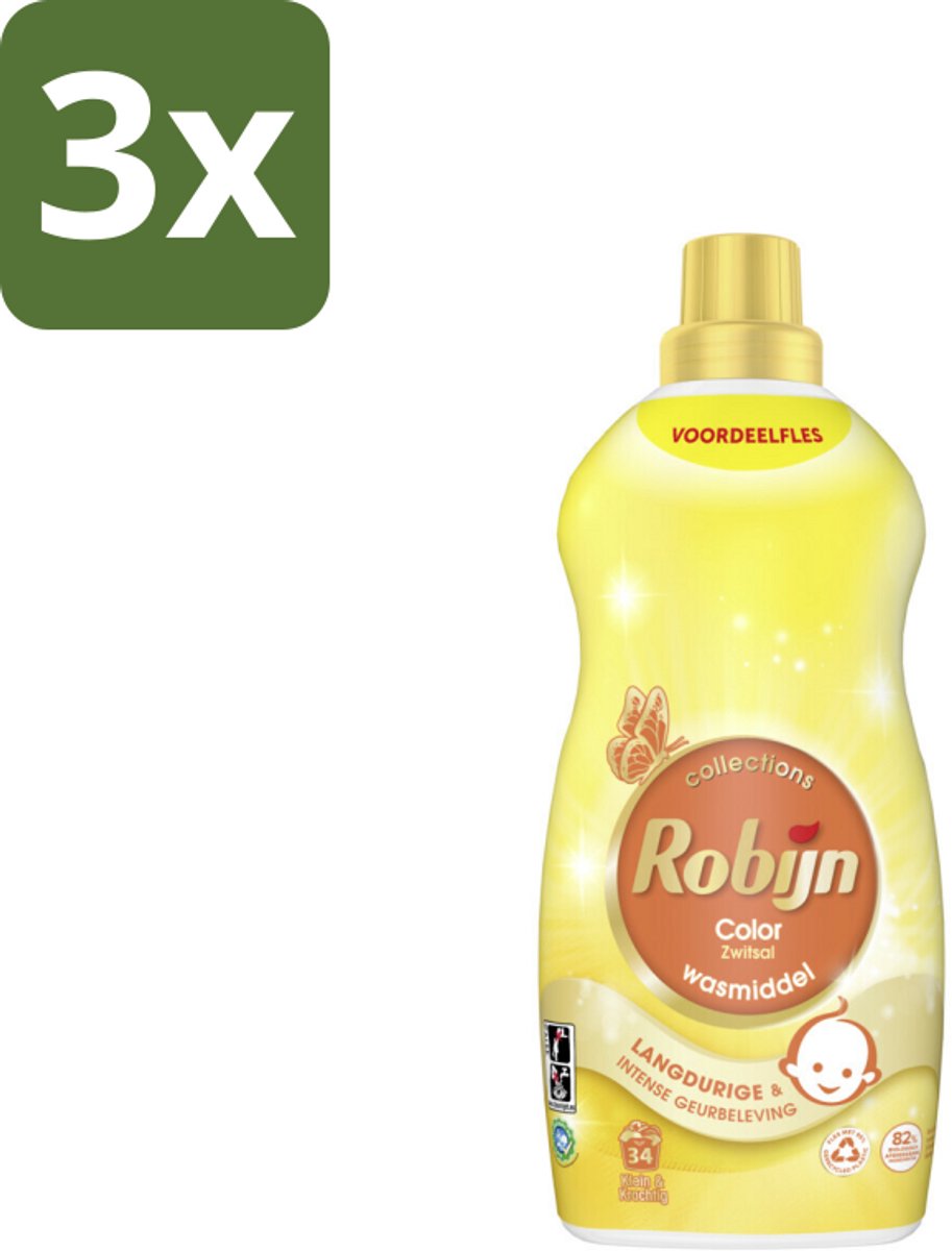 Robijn - Klein & Krachtig Zwitsalgeur - Vloeibaar Wasmiddel - 34 Wasbeurten - 1,19 L - Bulkverpakking - 3 stuks