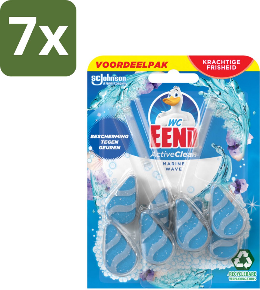 WC Eend - Active Clean Marine - Toiletblok Duopack - Meer Schuim & Frisheid - 2 Toiletblokken - Bulkverpakking - 7 stuks