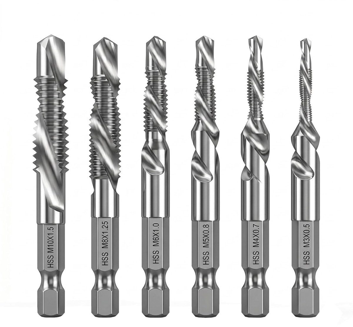 Set van 6 combi-schroefdraadboren M3 M4 M5 M6 M8 M10 - perfect voor doe-het-zelvers - hoogwaardige staalconstructie - ShopVlot