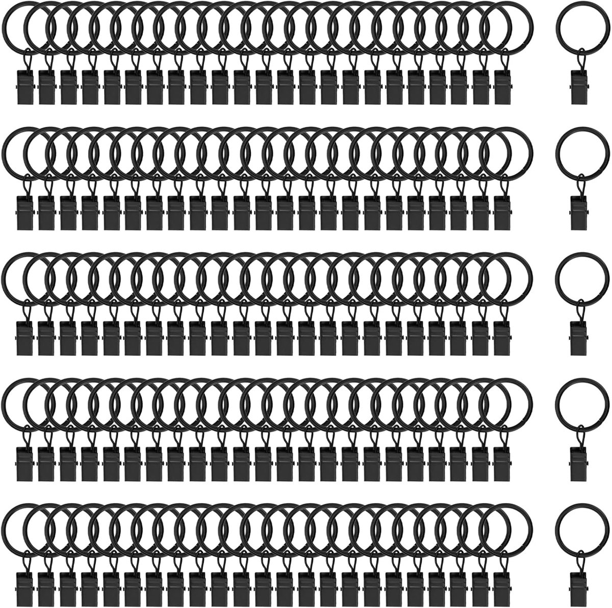 FUNSUEI 120pcs 25mm Black Curtain Rings with Clips, Curtain Clips with Eyelets, Curtain Hanging Rings - ShopVlot