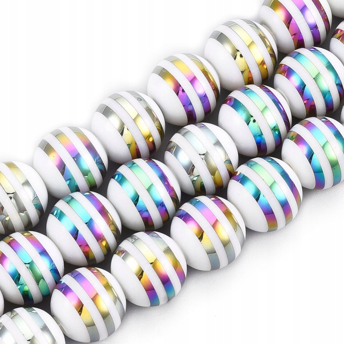 Merkloze Glazen Kralen, Rond met Strepen, Multicolor, 10mm, 30 stuks