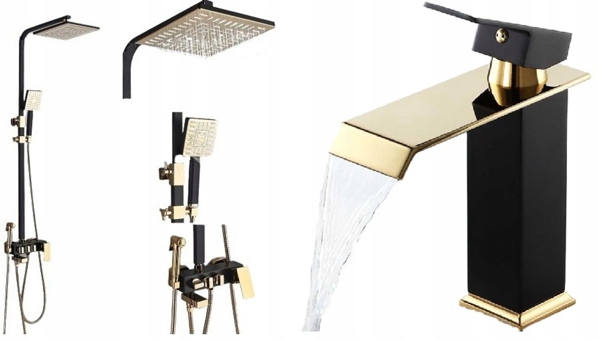 Zwart-Gouden Douchekraan Set met Regendouche en Handdouche