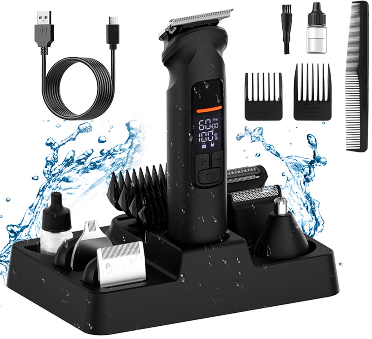 REDOM Tondeuse & Haartrimmer 6-in-1 - 15,8 cm - 3 snelheden - nauwkeurig haar knippen en trimmen - persoonlijke verzorging - T-vormig roestvrij staal thumbnail 2
