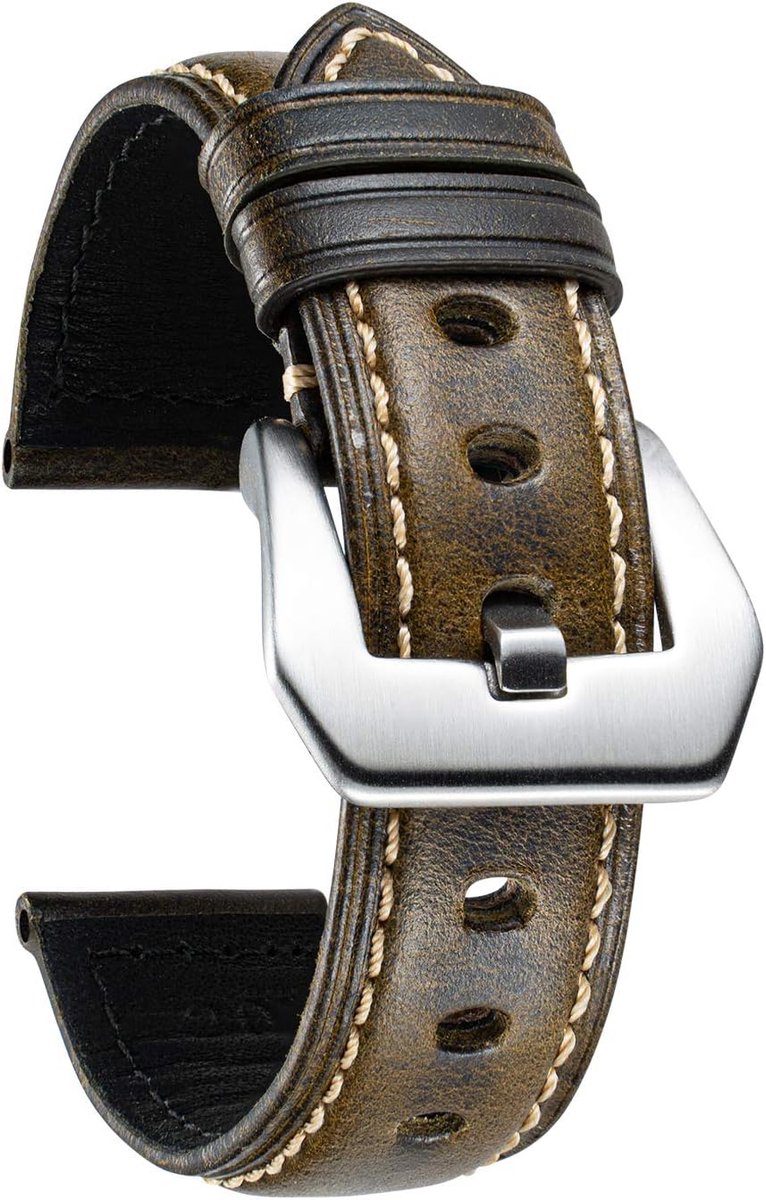 BINLUN Leren Horloge Band Vintage Handgemaakte Horlogeband Geolied Gewaxt Leer 6 Kleuren Retro Vervangende - ShopVlot