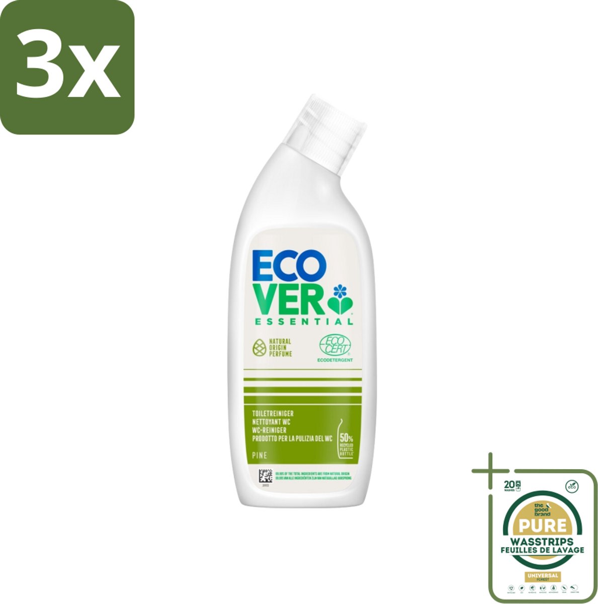 3 x Ecover - Toiletreiniger Essential - Dennenfris - 750 ml - Grootverpakking - Toiletreiniger - Natuurlijke Reiniging - Dennenfris - Kalkverwijdering - Plantaardige Reiniging