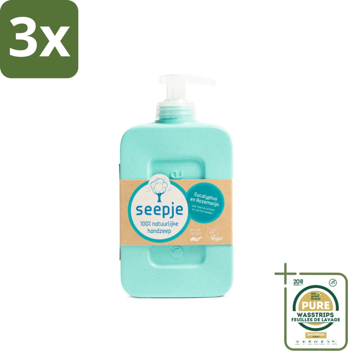 3 x Seepje - Handzeep - Eucalyptus met Rozemarijn - 300 ml - Antiseptische Geur - Grootverpakking - Handzeep Eucalyptus - Handzeep Rozemarijn - Natuurlijke Handzeep - Antiseptische Handzeep - Handwas
